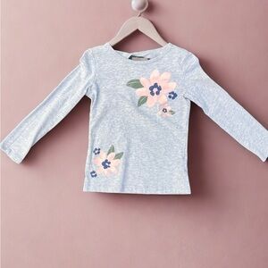 Kids Long Sleeve Floral Tee - Gray with Pink Accents